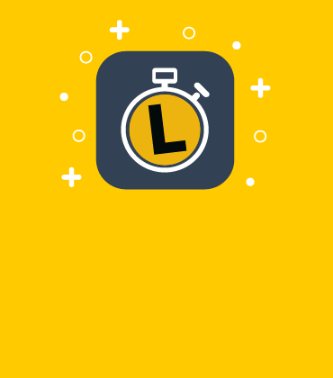 Image of clock with black letter L on a yellow background