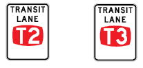 Transit Lane T2 and T3 signs