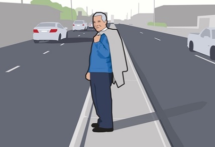 Illustration of a man standing on a median strip